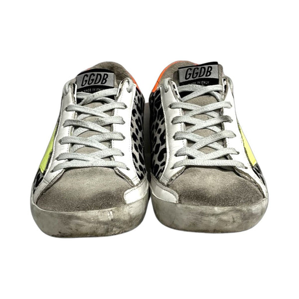 Golden Goose "Leopard Print and Neon Super-Star Sneakers" - Size 36