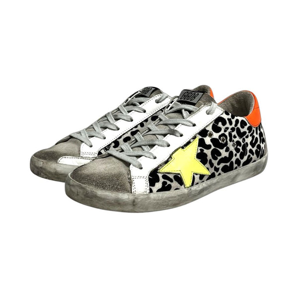 Golden Goose "Leopard Print and Neon Super-Star Sneakers" - Size 36