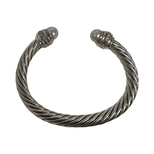 David Yurman Cable Cuff Bracelet with Pearls and Diamonds