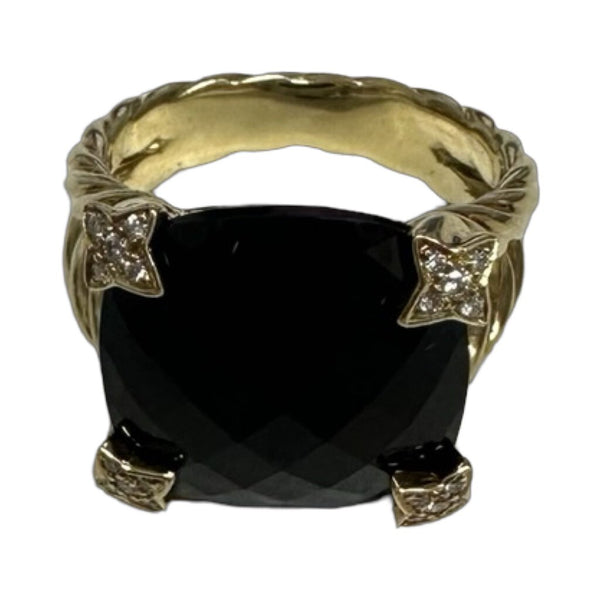 David Yurman Cable Ring with Onyx and Diamonds - Size 7