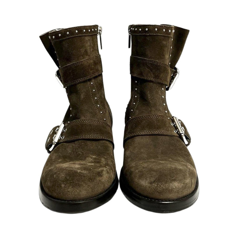 Jimmy Choo Suede Studded "Moto" Booties - Size 38