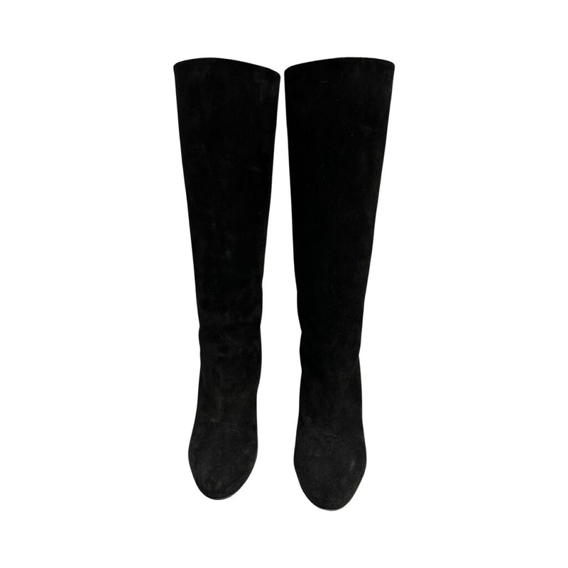 Chanel Black Suede Boots - Size 38.5