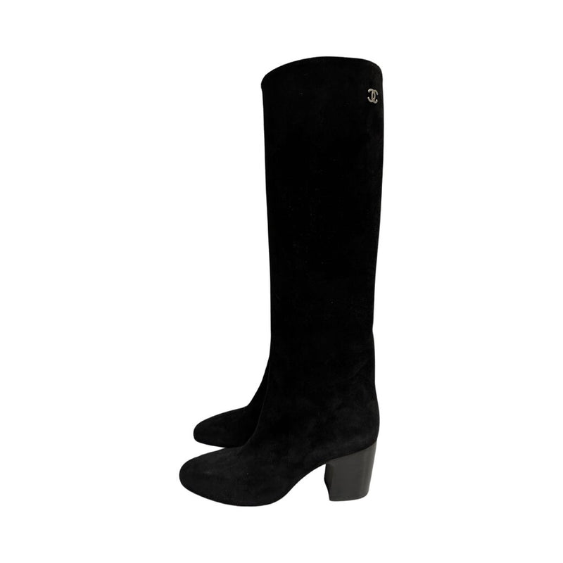 Chanel Black Suede Boots - Size 38.5