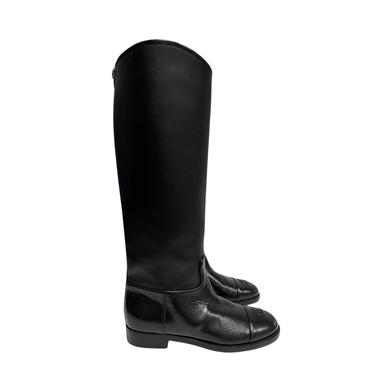 Chanel Black Leather Back Zip Boots - Size 39