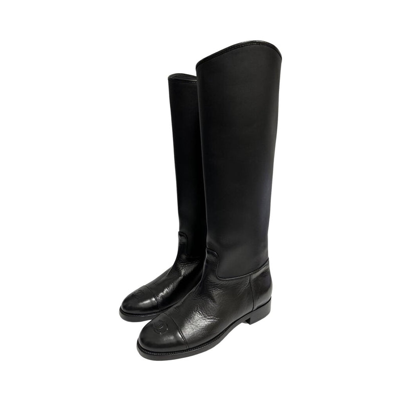 Chanel Black Leather Back Zip Boots - Size 39