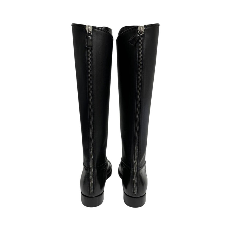 Chanel Black Leather Back Zip Boots - Size 39