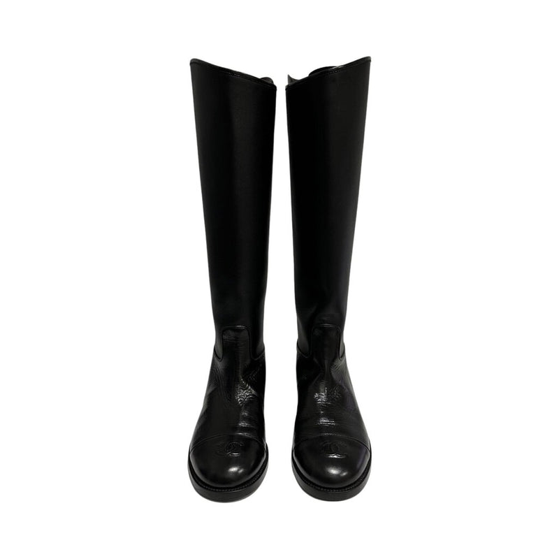 Chanel Black Leather Back Zip Boots - Size 39