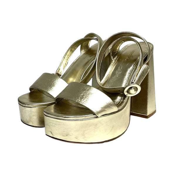 Larroude Gold Platform Block Heels - Size 7.5