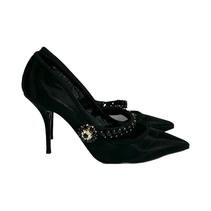 Dolce & Gabbana "Crystal-Embellished Strap Cardinale Pumps 90" - Size 37.5