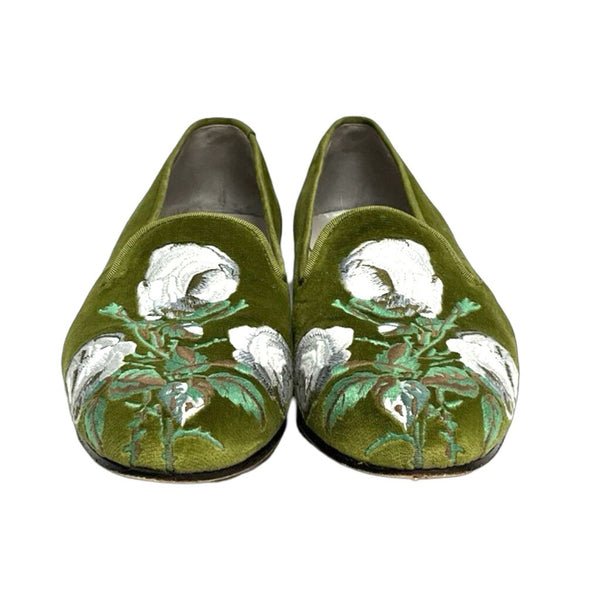 Stubbs & Wootton Floral Velvet Loafers - Size 10