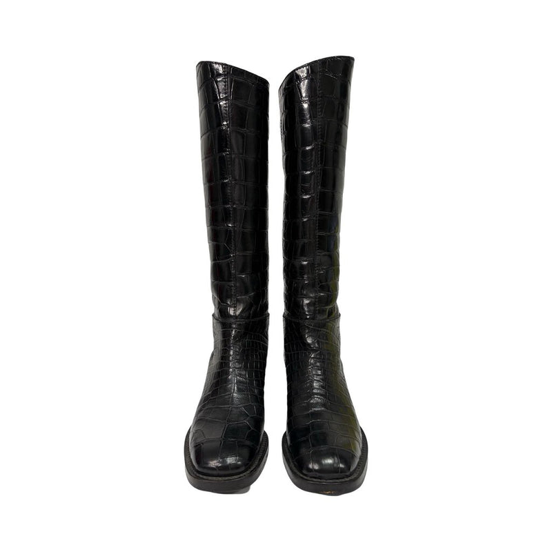 Prada Croc-embossed Knee Boots - Size 38