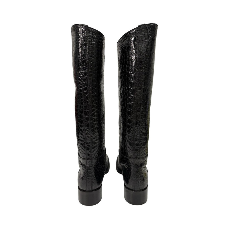 Prada Croc-embossed Knee Boots - Size 38