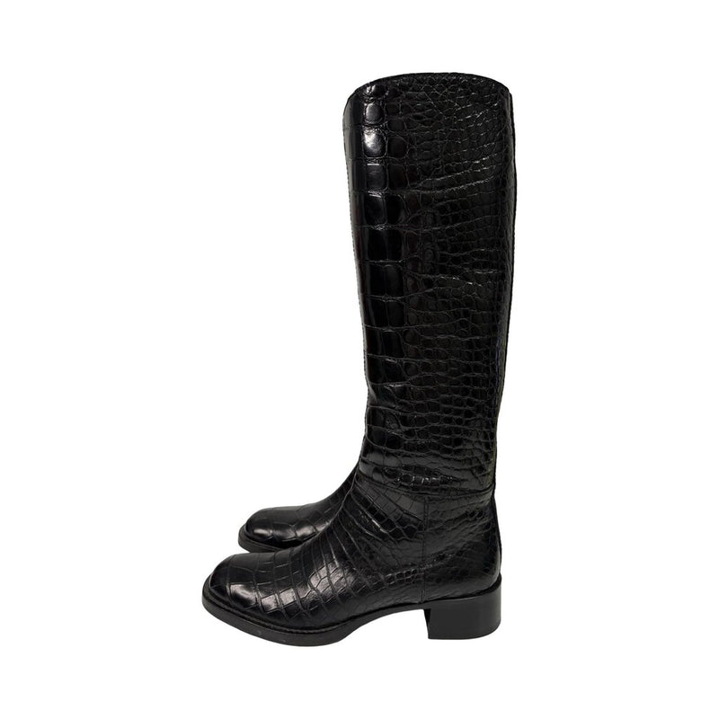 Prada Croc-embossed Knee Boots - Size 38