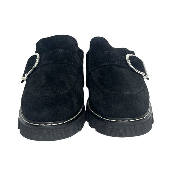 La Candadienne "Allie Suede Shearling Buckle Mules"