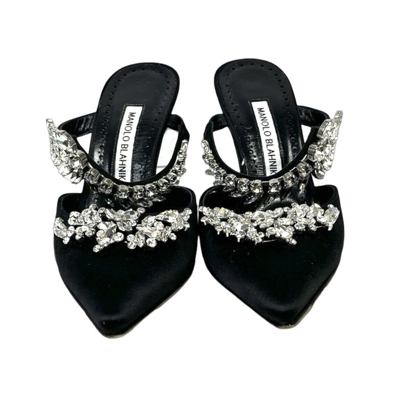 Manolo Blahnik Black "Lurum Crystal-Embellished Mules" - Size 37.5