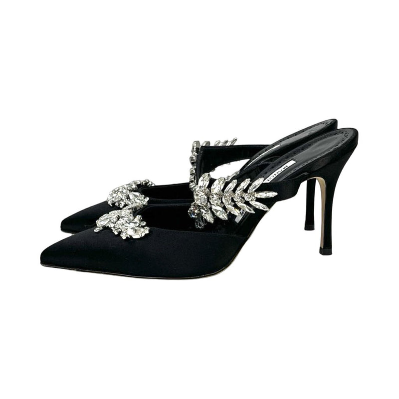 Manolo Blahnik Black "Lurum Crystal-Embellished Mules" - Size 37.5