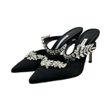 Manolo Blahnik Black "Lurum Crystal-Embellished Mules" - Size 37.5