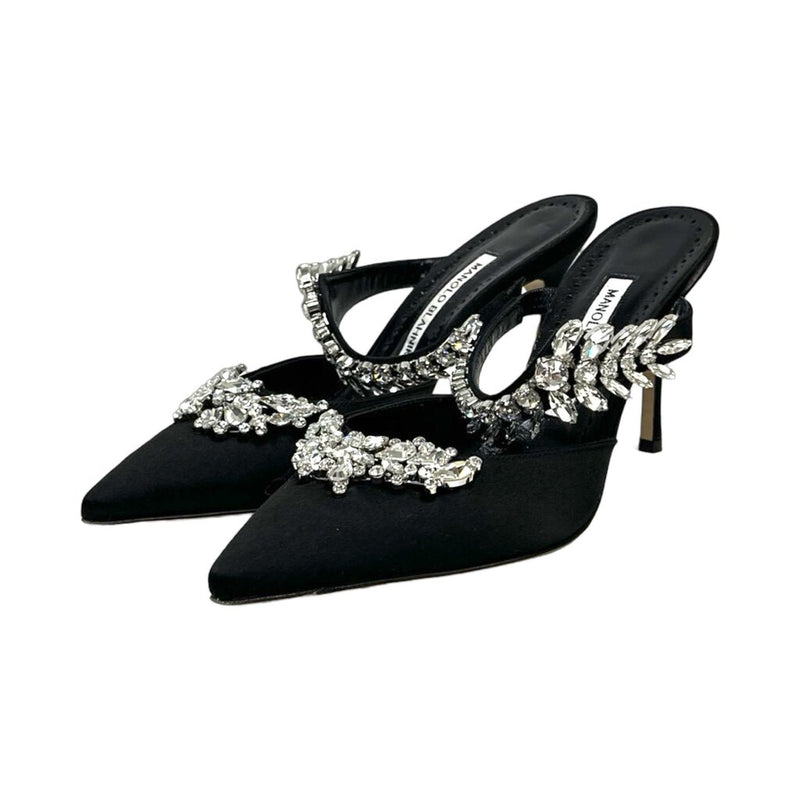 Manolo Blahnik Black "Lurum Crystal-Embellished Mules" - Size 37.5