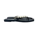 Jimmy Choo "Alaina Faux Pearl Embellished Leather Sandals" - Size 40.5