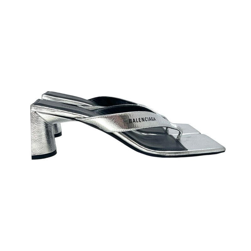 Balenciaga "Double Square Metallic Leather Thong Sandals" - Size 37.5