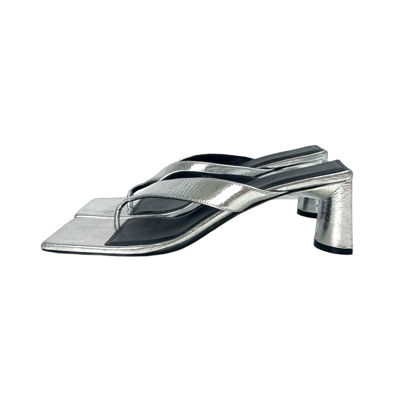 Balenciaga "Double Square Metallic Leather Thong Sandals" - Size 37.5