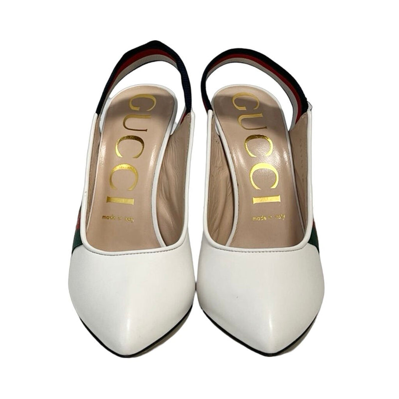 Gucci "Web Accent Leather Sling Backs" - Size 38