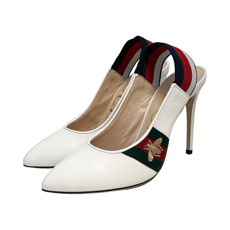 Gucci "Web Accent Leather Sling Backs" - Size 38