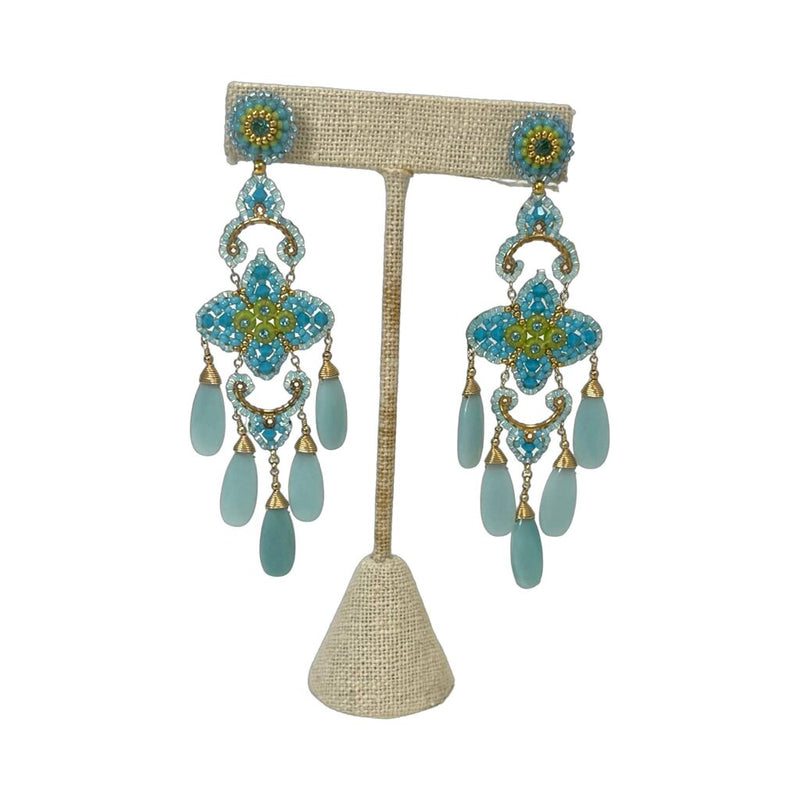 Miguel Ases Beaded Chandelier Earrings