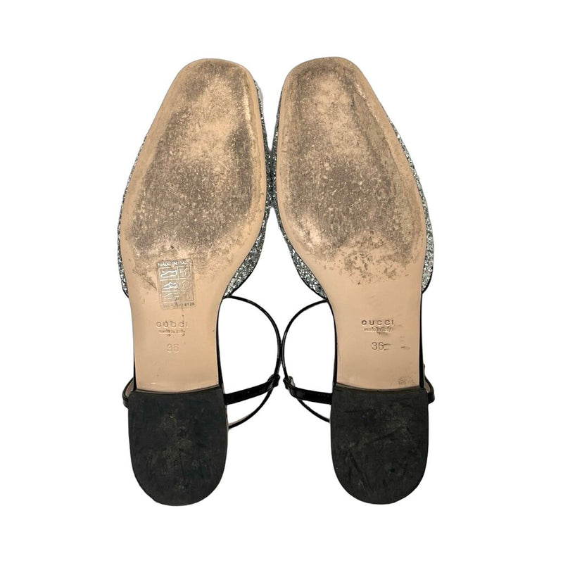 Gucci "Double G Glitter T Strap Ballet Flats" - Size 36