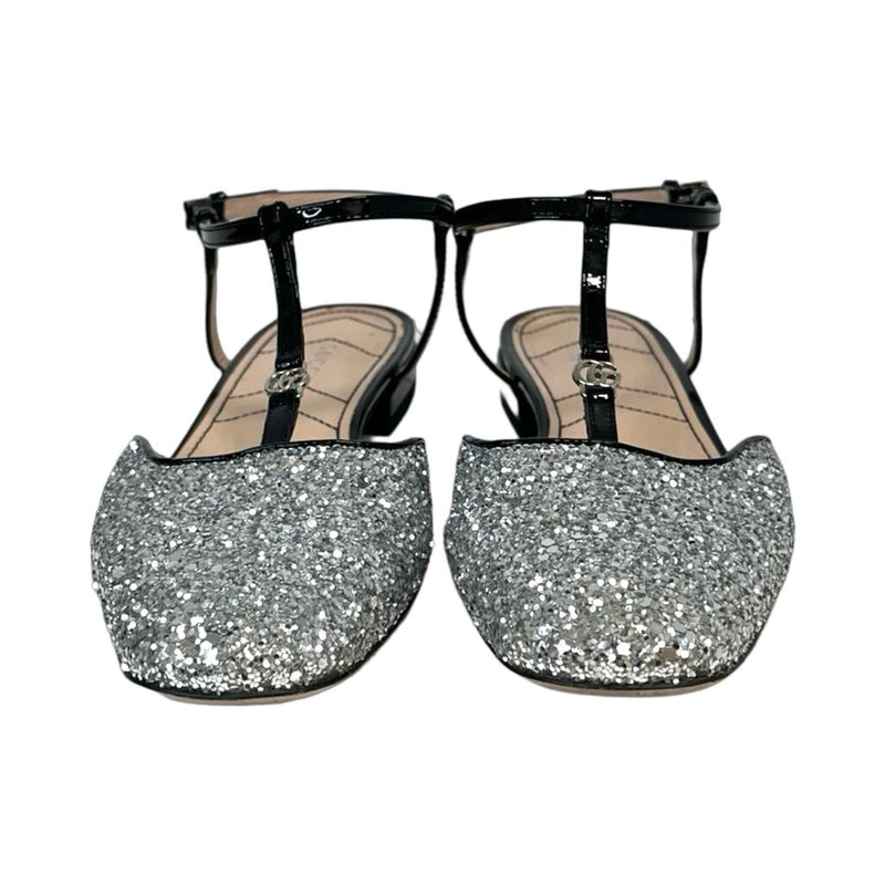 Gucci "Double G Glitter T Strap Ballet Flats" - Size 36