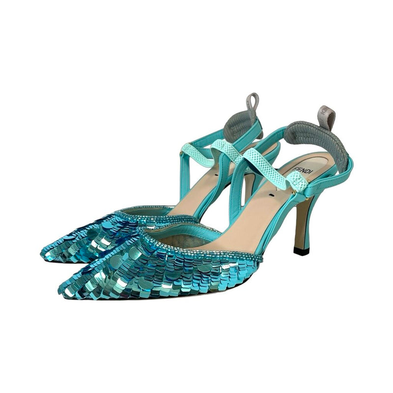 Fendi Blue "Colibrì" Slingback Heels - Size 37.5