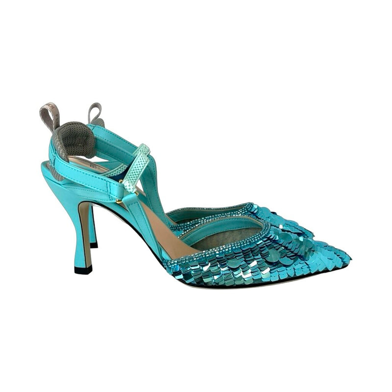 Fendi Blue "Colibrì" Slingback Heels - Size 37.5
