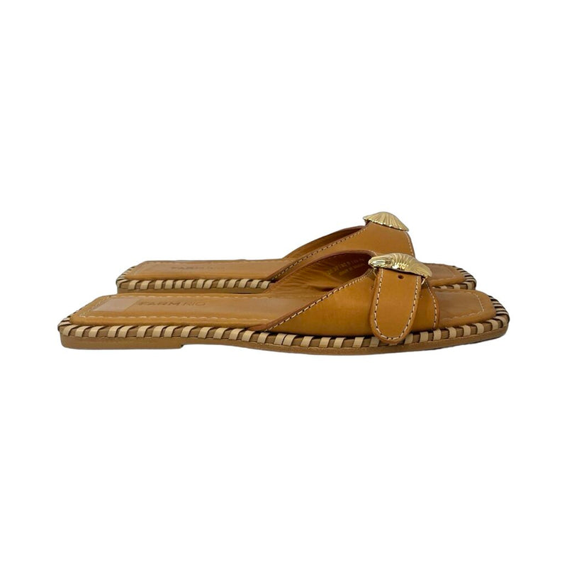 Farm Rio Brown Leather Square Toe Sandals - Size 9