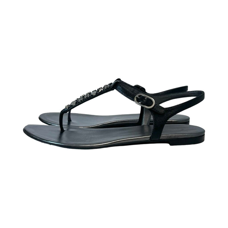 Chanel Leather T-Strap Sandals - Size 37.5