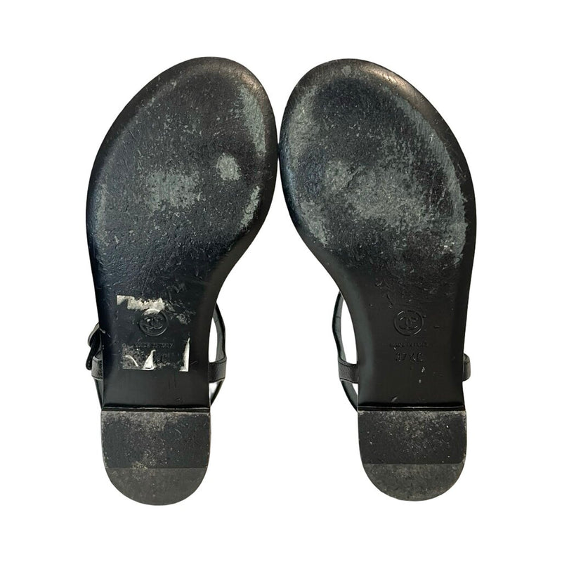Chanel Leather T-Strap Sandals - Size 37.5