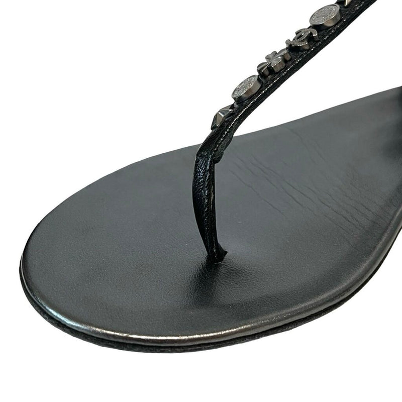 Chanel Leather T-Strap Sandals - Size 37.5