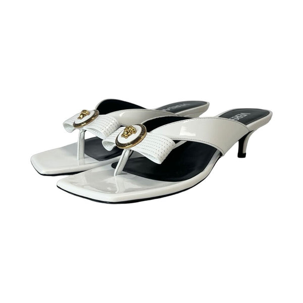 Versace White "T.45 Medusa Patent Leather Sandals" - Size 37.5