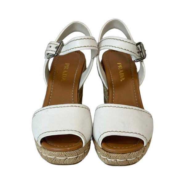 Prada Leather Espadrille Wedges - Size 39