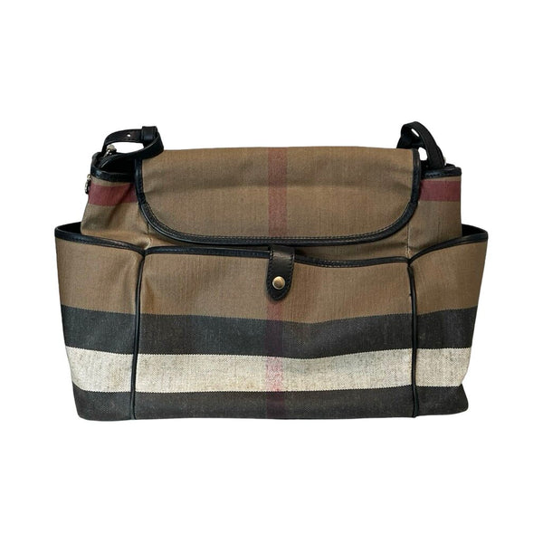 Burberry "Flap-Top Check Canvas Diaper Bag"