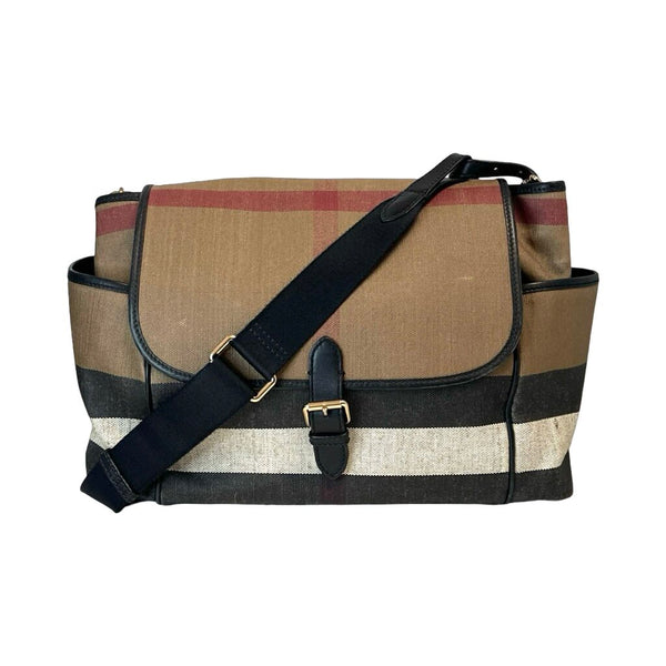 Burberry "Flap-Top Check Canvas Diaper Bag"