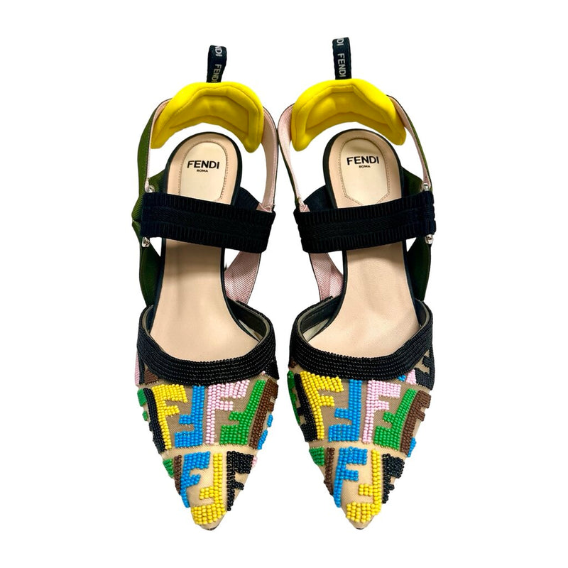 Fendi 85mm Colibri Beaded Slingbacks - Size 37