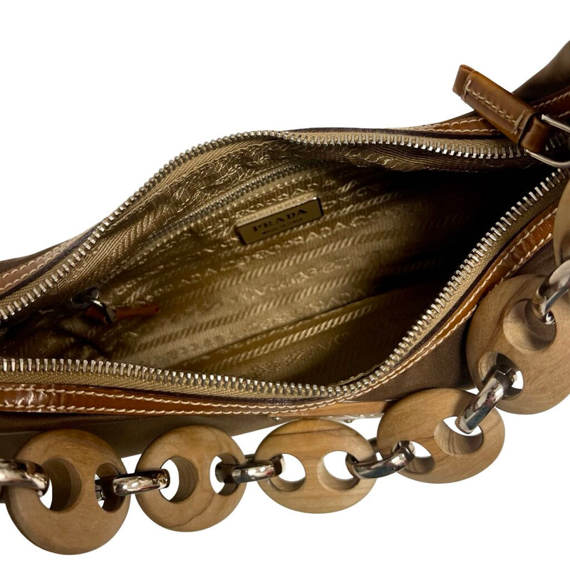 Prada "Tessuto" Wood Link Shoulder Bag