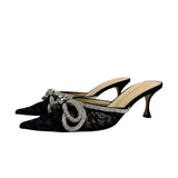 Mach & Mach "Double Bow" Lace Mules - Size 41