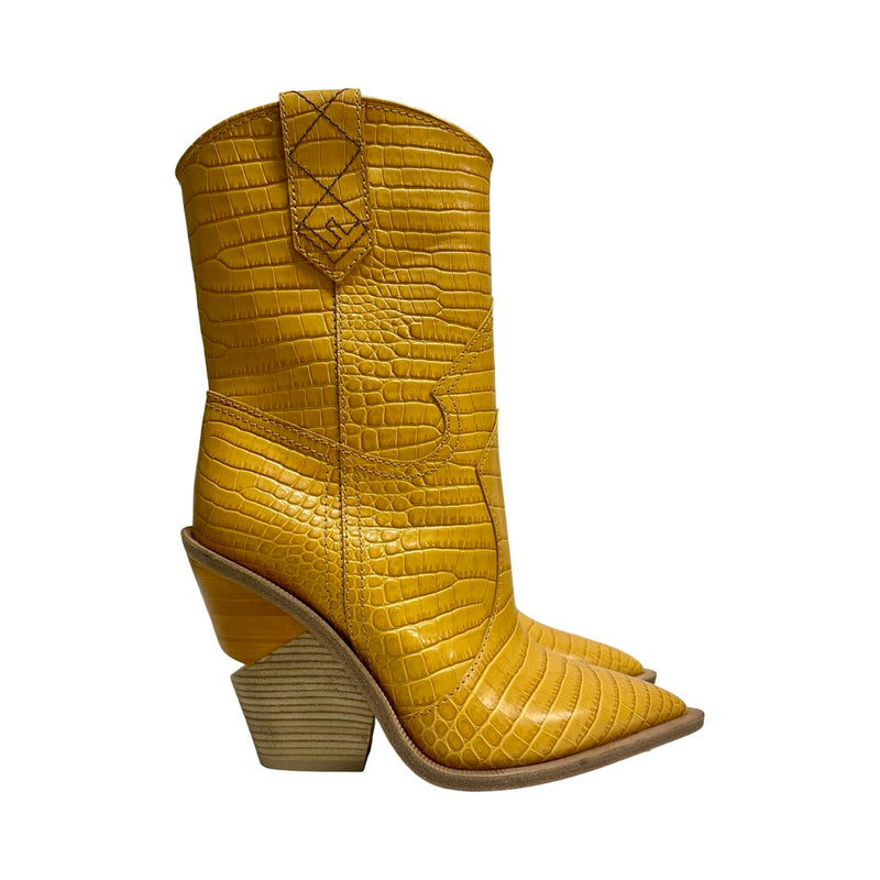 Fendi "Embossed Cutwalk Cowboy" Boots - Size 37.5