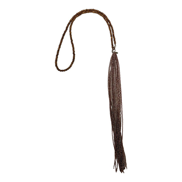 Brunello Cucinelli Wood Mala Beaded Tassel Necklace