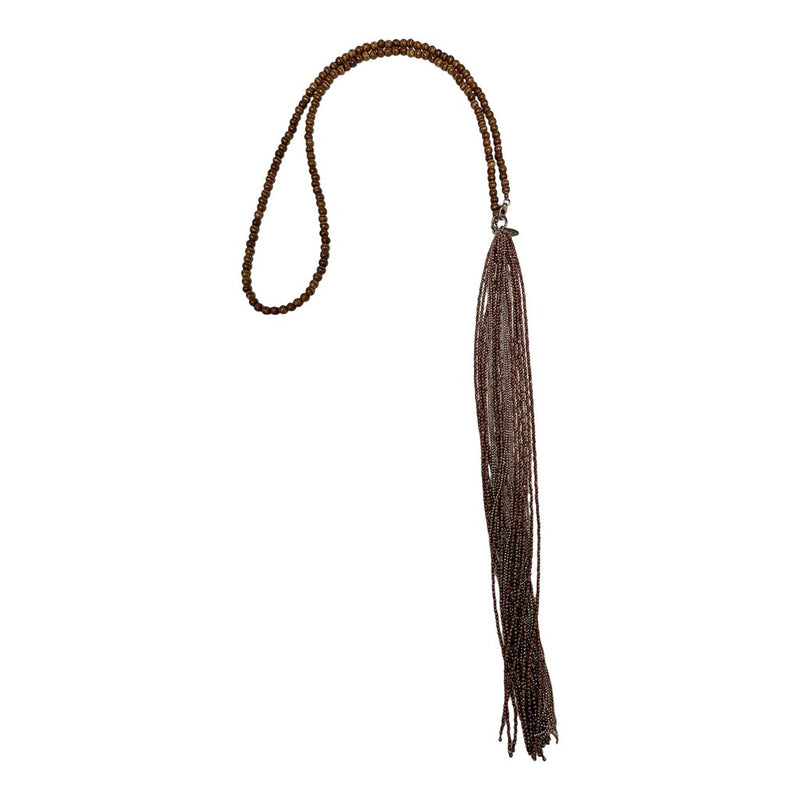 Brunello Cucinelli Wood Mala Beaded Tassel Necklace