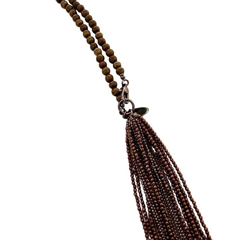 Brunello Cucinelli Wood Mala Beaded Tassel Necklace