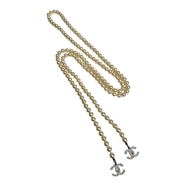 Chanel Faux Pearl CC Lariat Necklace