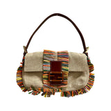 Fendi Vintage Canvas & Straw "Baguette" Bag