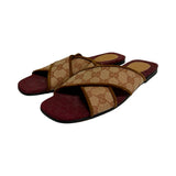 Gucci "GG Monogram Canvas Criss-Cross Slides" - Size 38.5